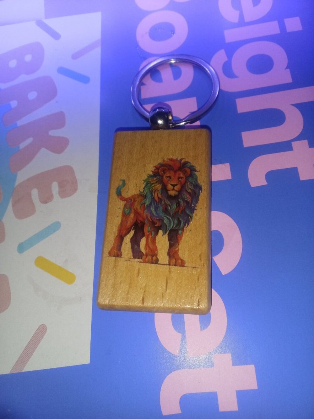 Wooden Lion Keychain